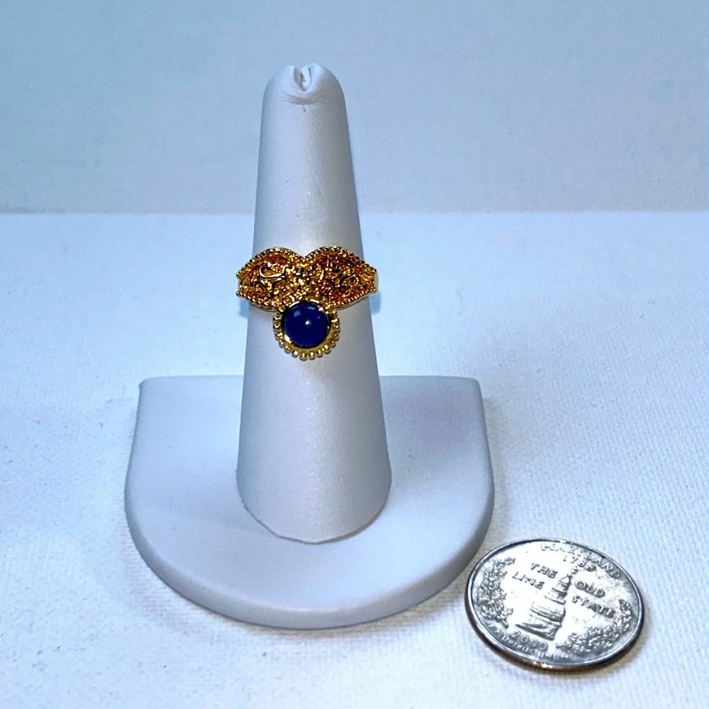 NWOT-PAJ Prime Art & Jewel Brand Blue Lapis Gold Over Brass Dangle Designer Ring